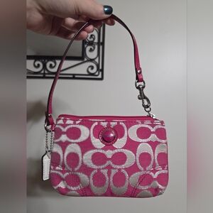 Y2K Coach Hot Pink/White Fabric/Patent Wristlet